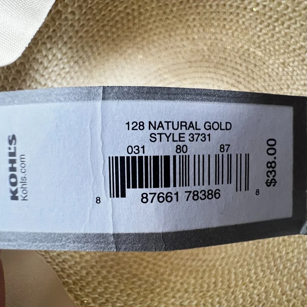 Womens Hat Wide Brim Gold White APT9 Decorative Band Sun‎ Beach Vacation Party